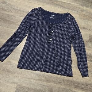 Navy And White Polka Dot Ruffle Henley Size XL